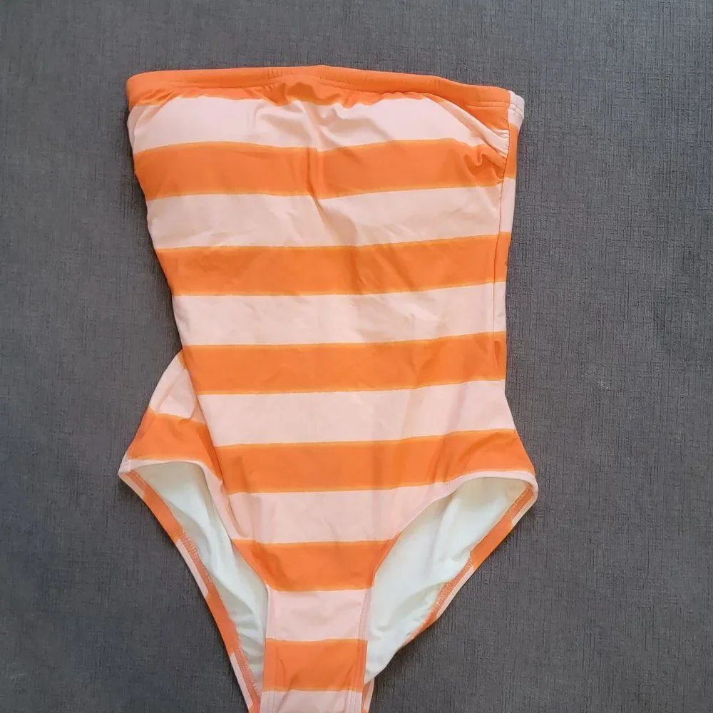 Kate Spade Classic Bandeau One Piece Swimsuit - Awning Stripe Size XS